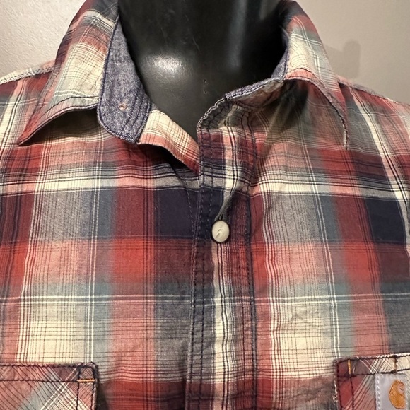 Men’s Carhartt red plaid Button-down longsleeve shirt - Picture 5 of 5